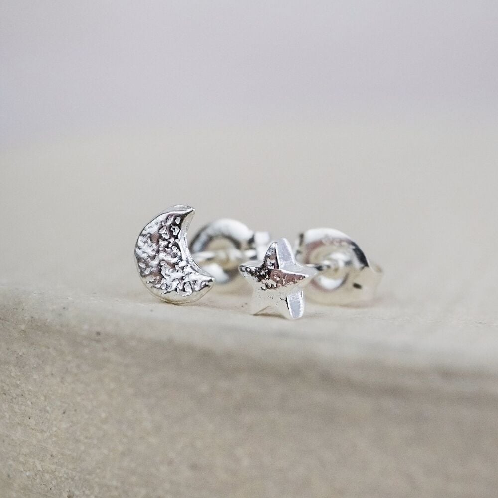 Moon/Star Studs Stirling Silver