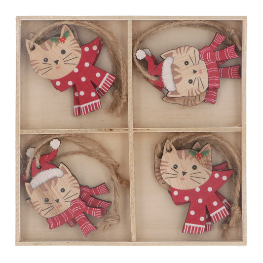 Wood Cats Dec set of 8