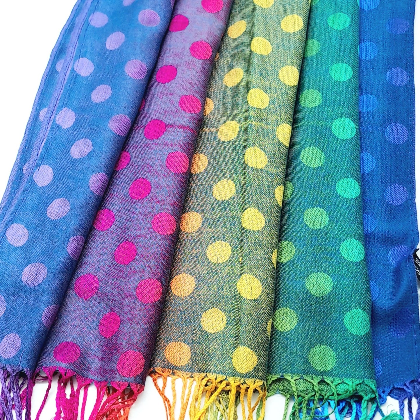 Blue Rainbow Dot Pashmina