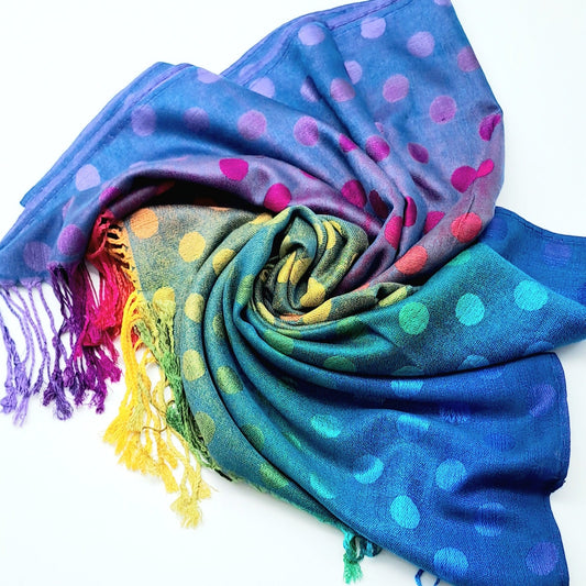 Blue Rainbow Dot Pashmina