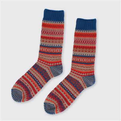 Hector Fairisle Red Blue Socks