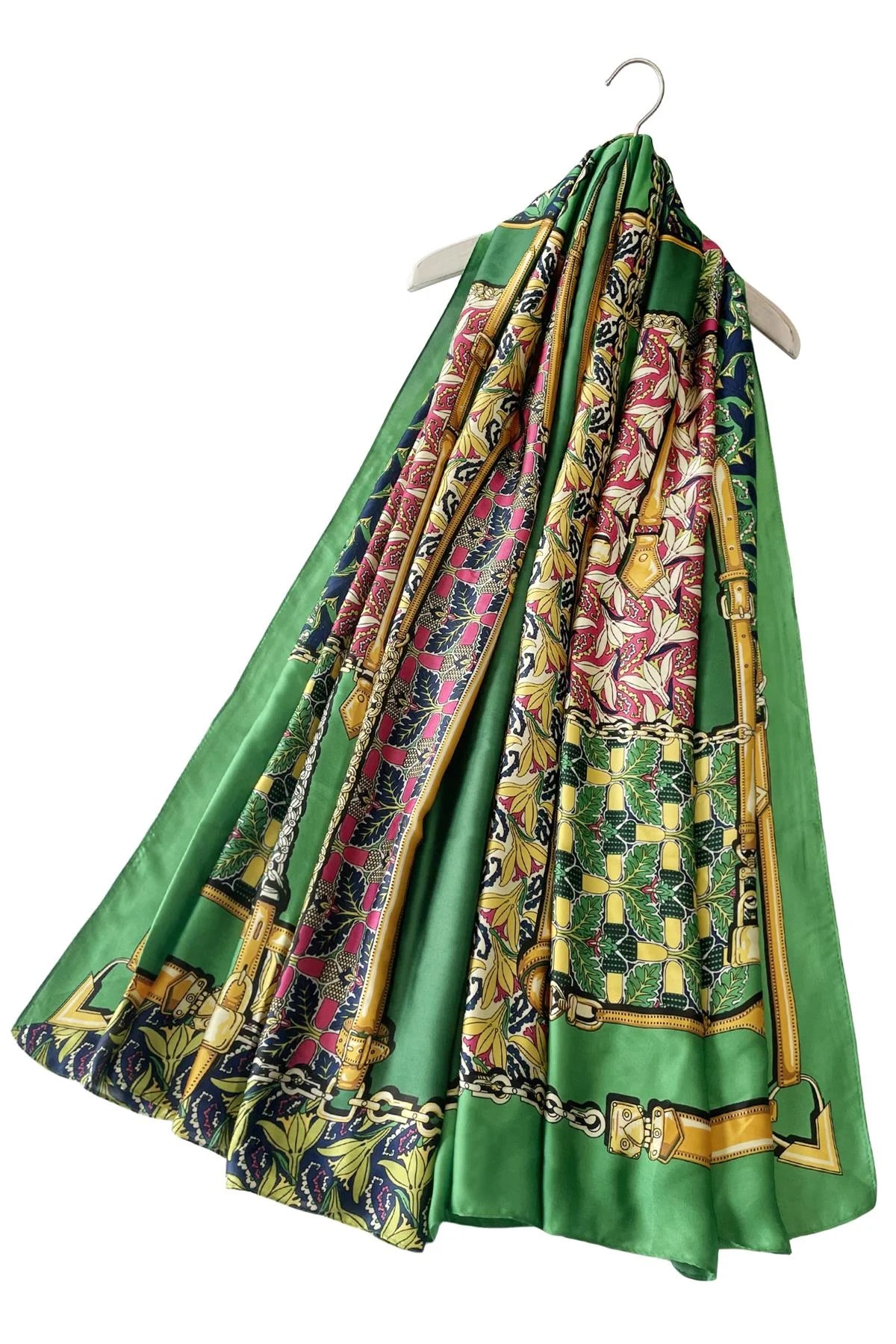 Green Floral & Buckle Scarf