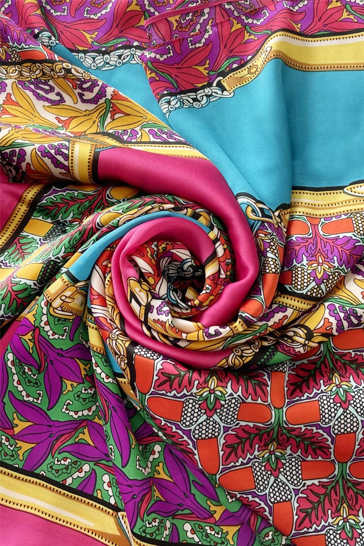 Pink Floral & Buckle Scarf