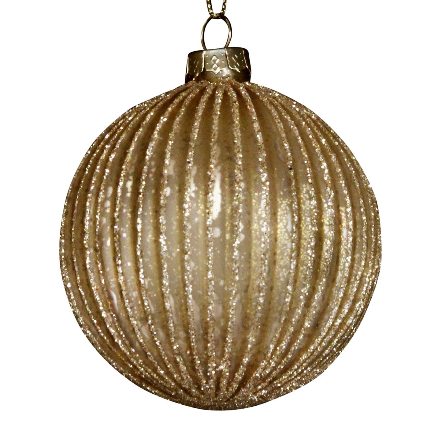 Gold Sparkling Ribbed Glass Christmas Decoration