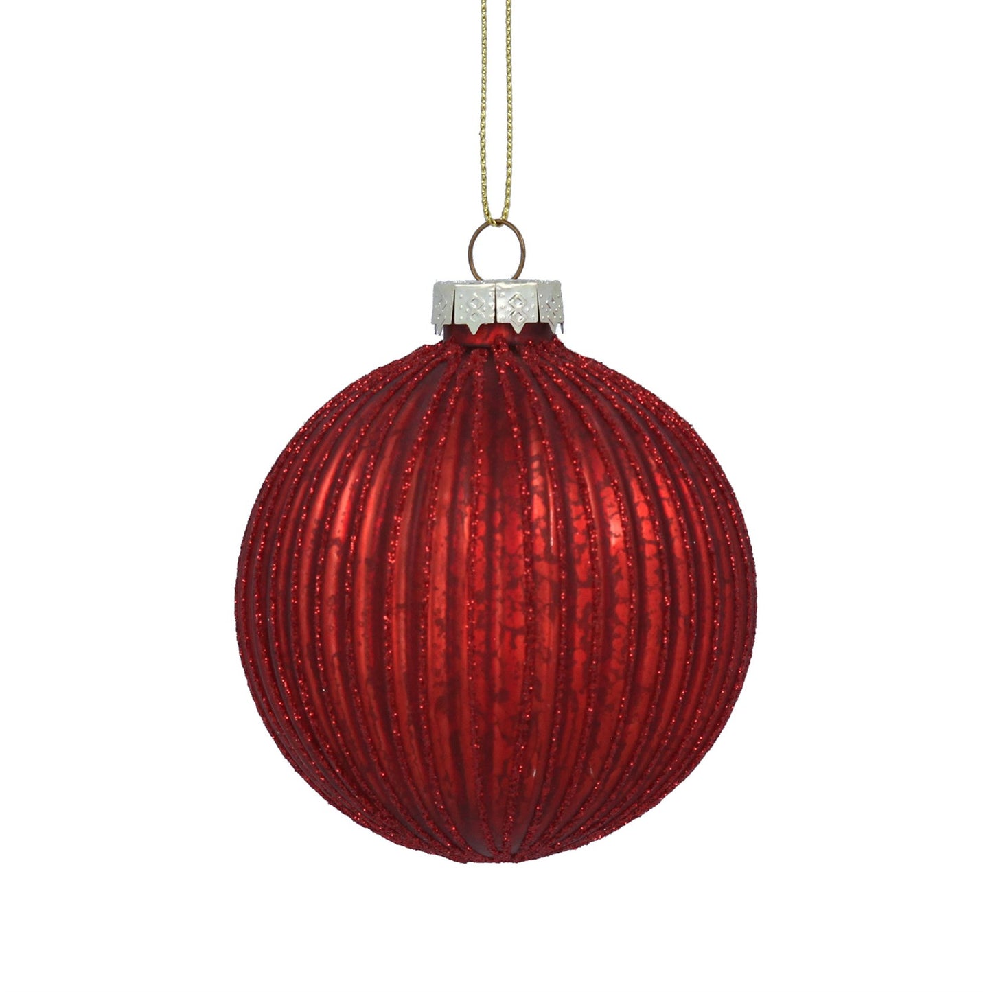 Dark Red Ribbed Glass Christmas Decoration