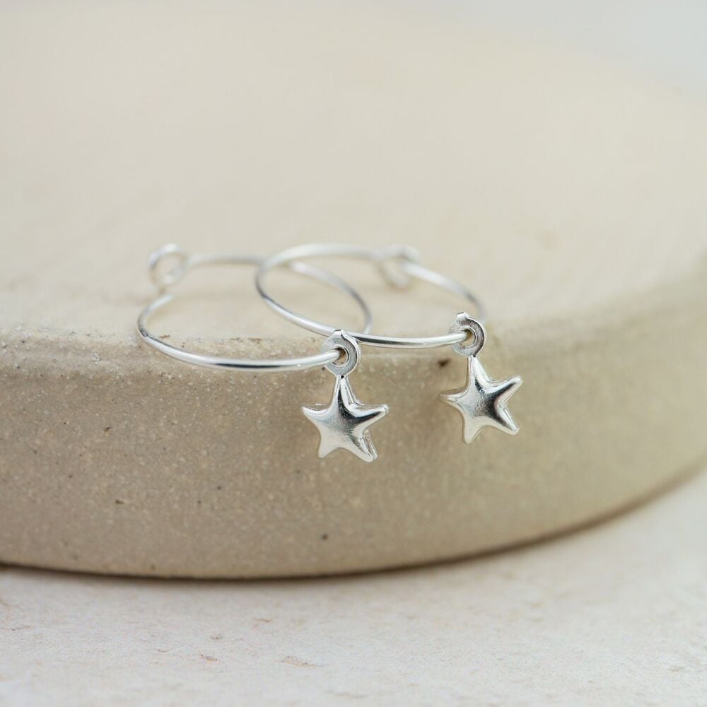 Charm Star Hoops Stirling Silver