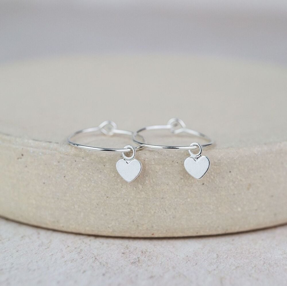 Heart Bead Hoops Stirling Silver