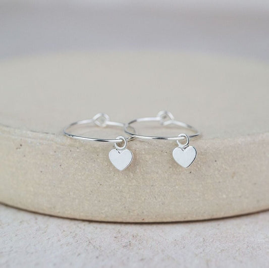 Heart Bead Hoops Stirling Silver