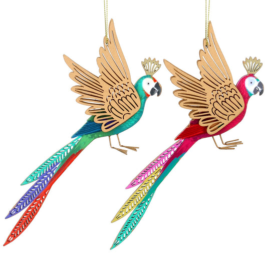 Wood Rainbow Parrot Christmas Decoration