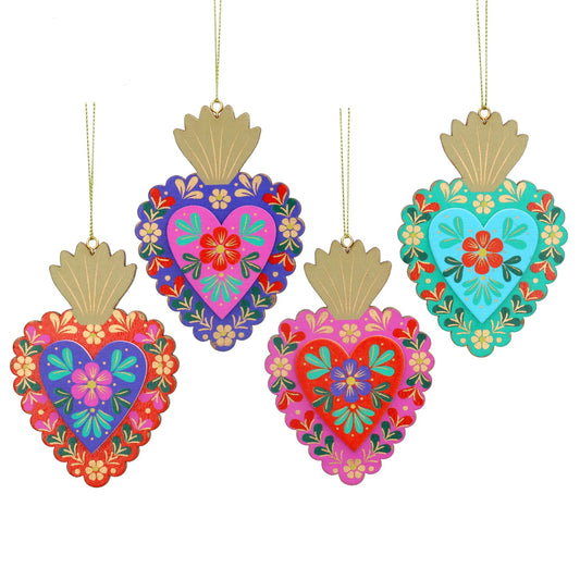 Wood Floral Heart with Crown Christmas Decoration