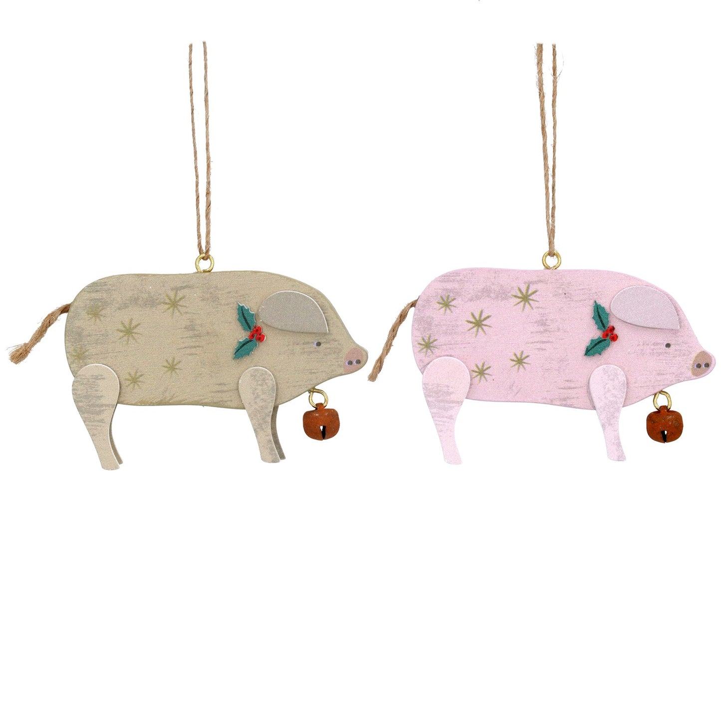 Wooden Pig Christmas Decoration