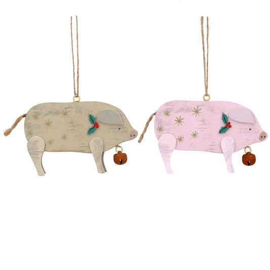 Wooden Pig Christmas Decoration