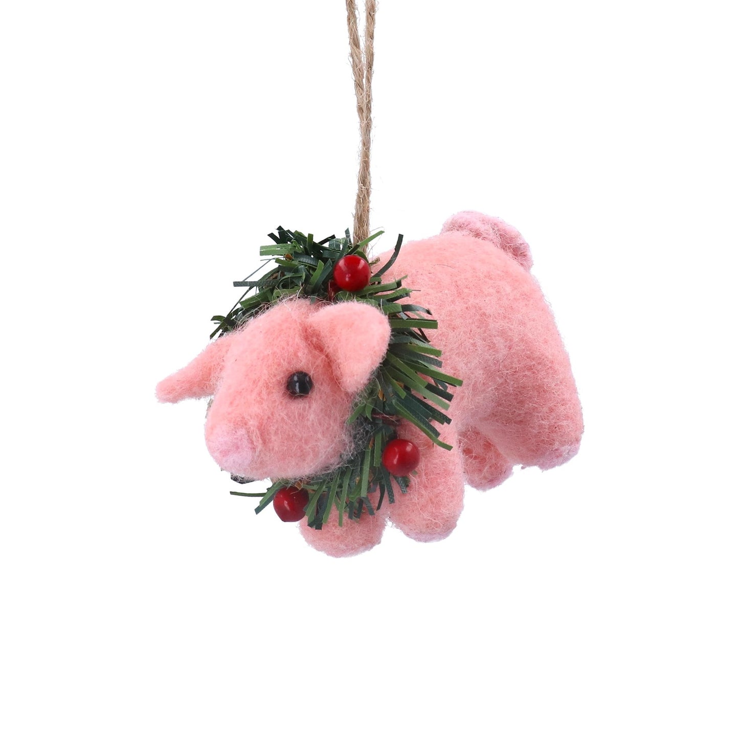 Wool Pig with Wreath Christmas Decoration