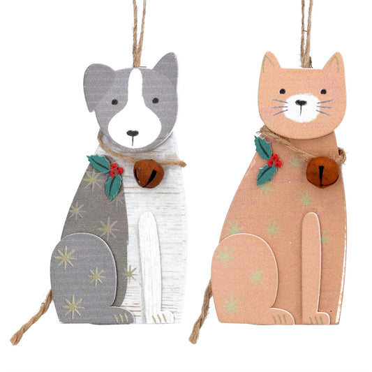 Wooden Cat or Dog Christmas Decoration