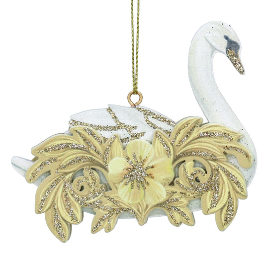 Cream/Gold Swan Christmas Decoration