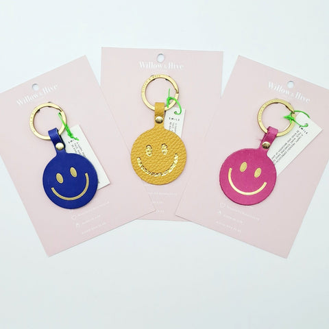 Willow & Hive Leather Smiley Key Ring