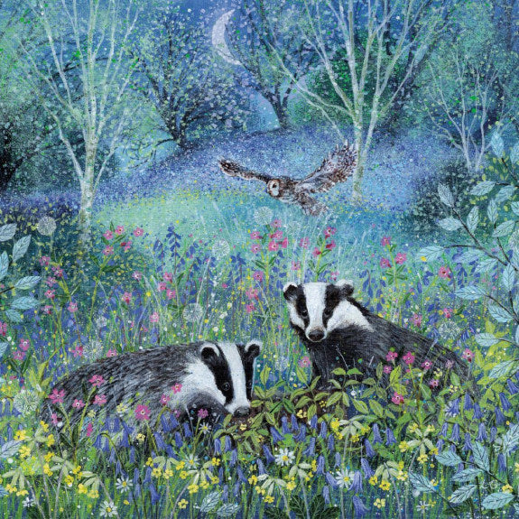 Moonlight Badgers Greetings Card