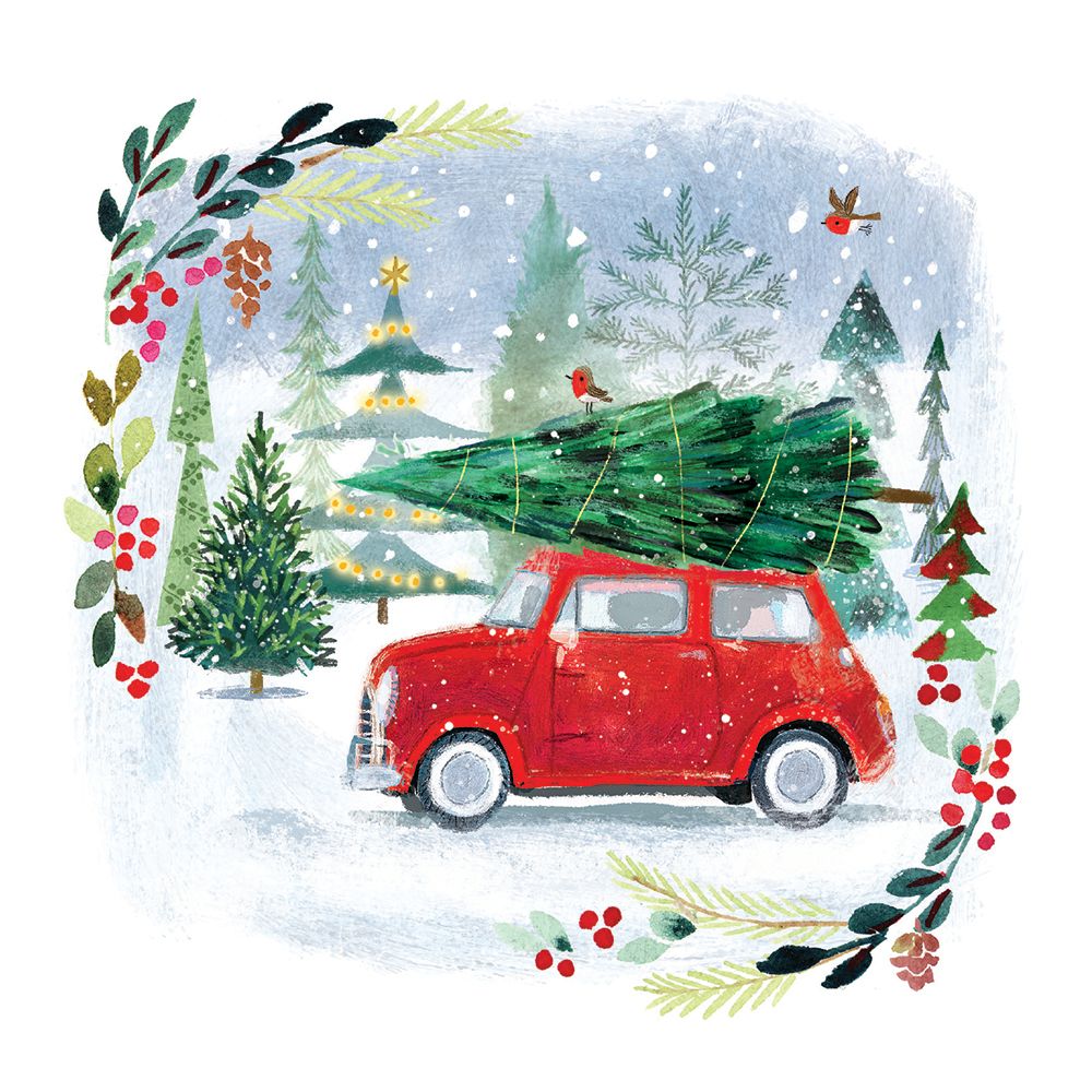 Bringing Home The Tree Christmas Greeting Cards