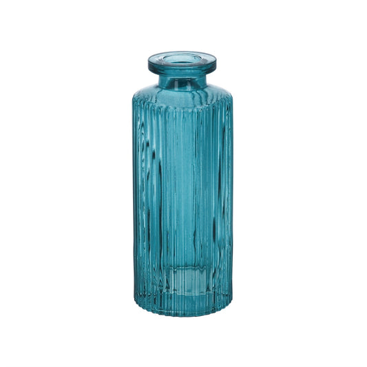 Teal Mini Ribbed Glass Bottle Vase