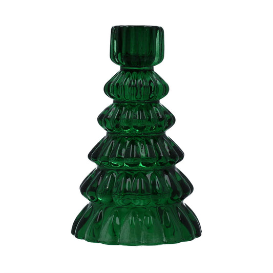 Green Glass Tree shaped Candle Holder