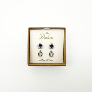 Reine d'Amour Blue Crown Earring Set of 2