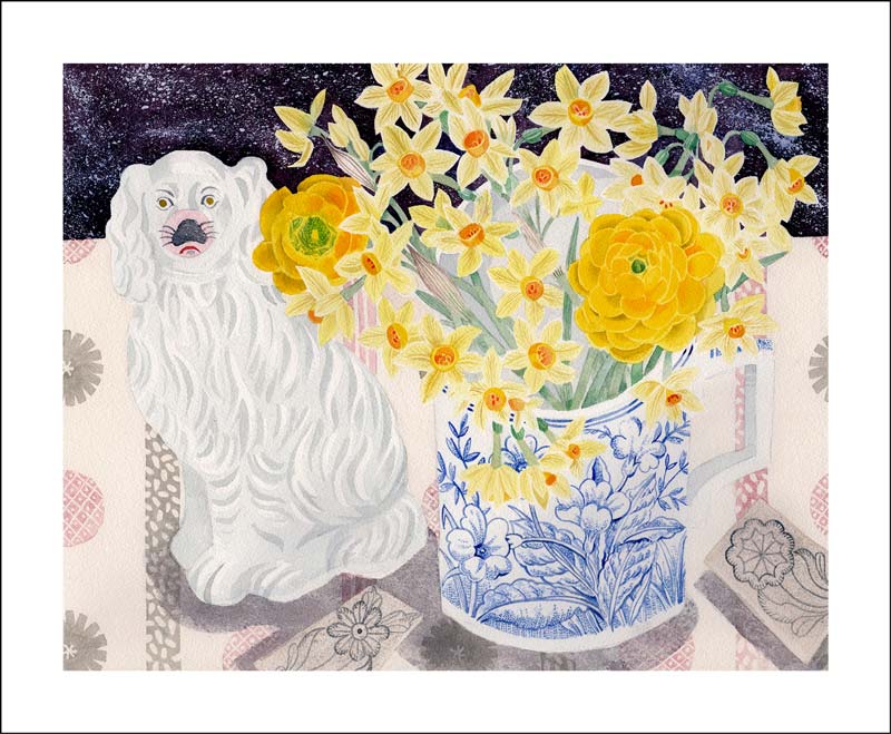 Spey Spring with White Dog Greeting Card