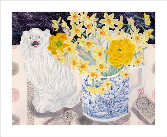 Spey Spring with White Dog Greeting Card