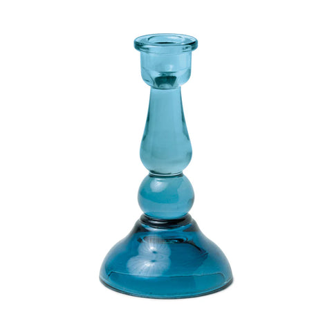 Tall Glass Candlestick Blue