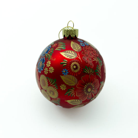 Lovely Bauble with Red Folk Art Floral Design