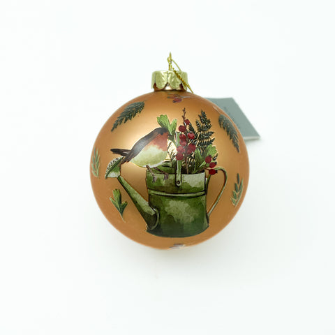 Beautiful Christmas Robin on a Watering Can Bauble