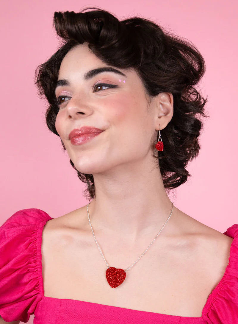 Beautiful Red Glitter Heart Necklace by Tatty Devine