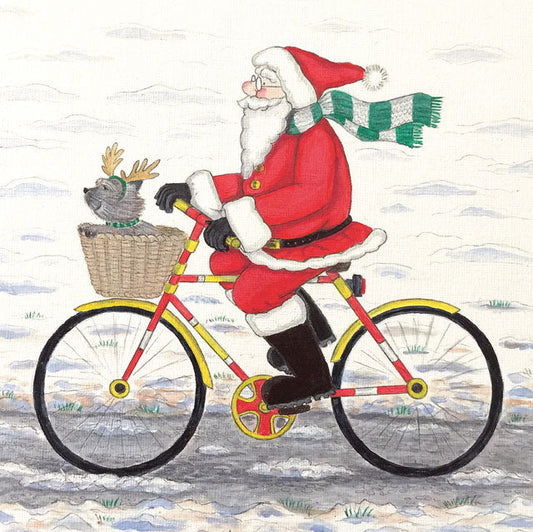 Santa on a Bike Single Christmas Card