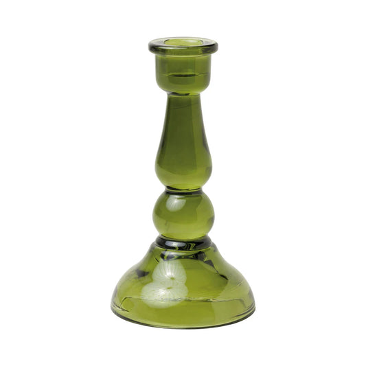 Dark Green Tall Glass Candlestick Holder