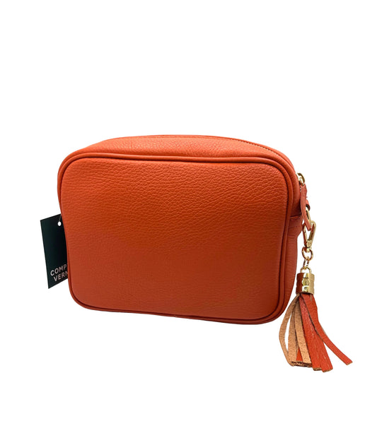 Orange Leather Cross Body Bag
