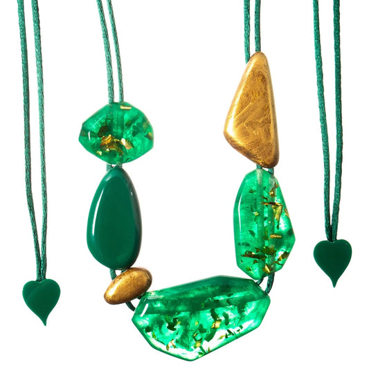 Pyrite Green 5 bead necklace