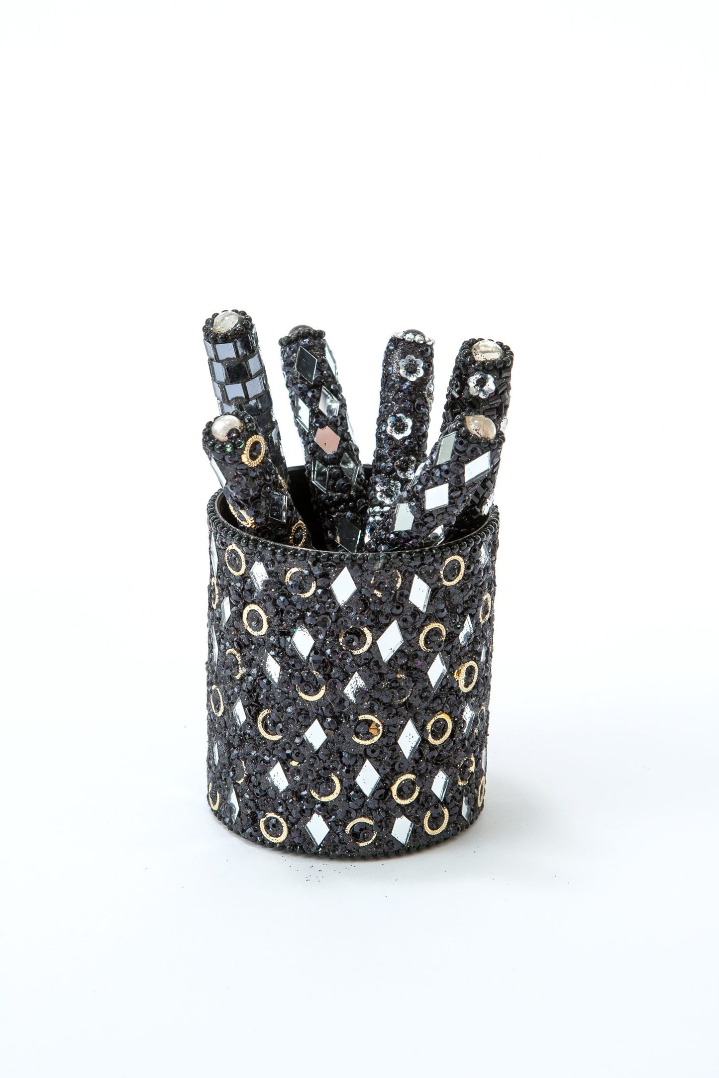 Black jewelled Pen Pot