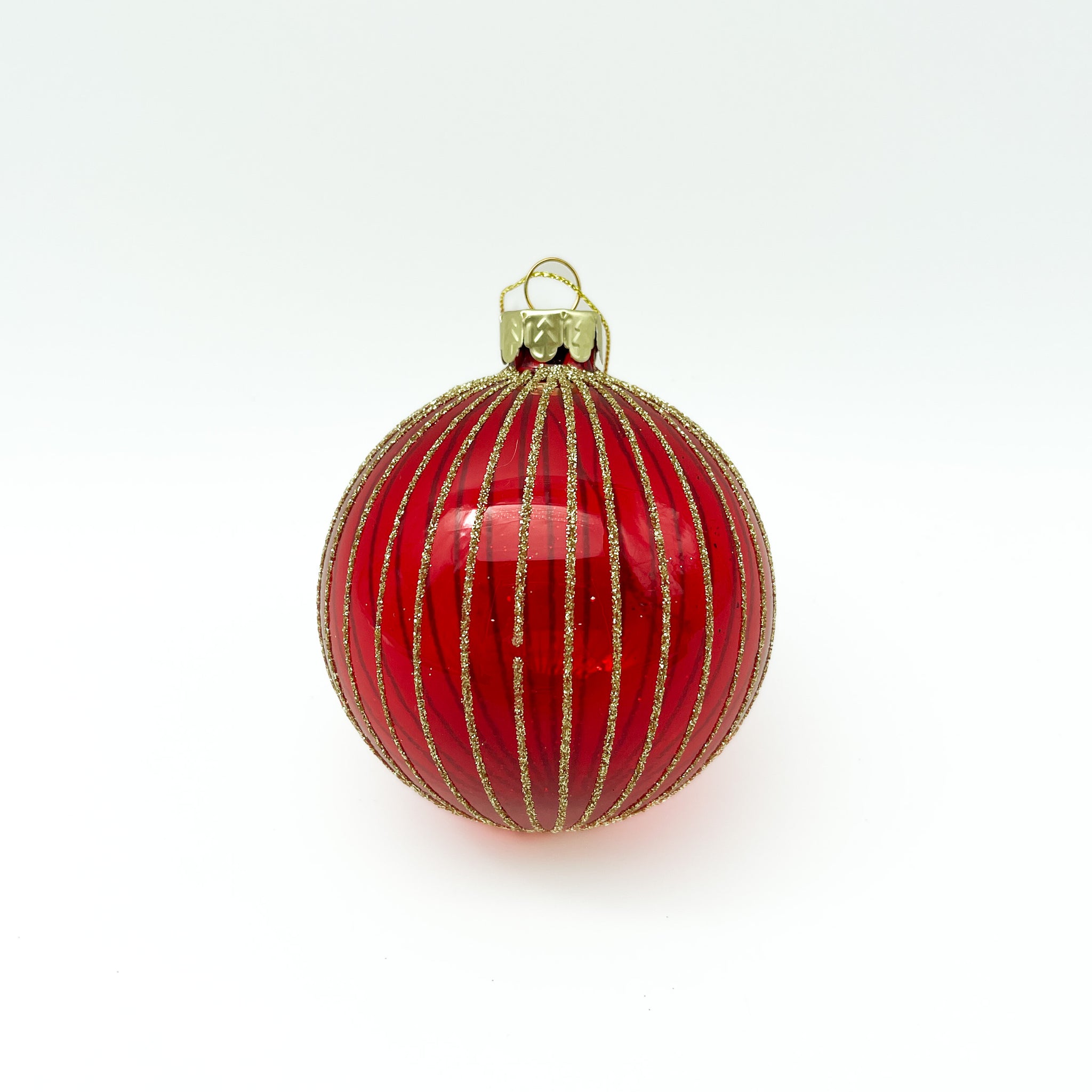 A Lovely Clear Red and Gold Stripe Glass Bauble