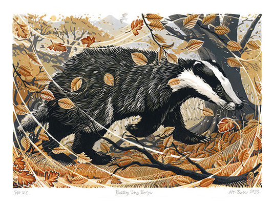 Blustery Day Badger Greeting Card