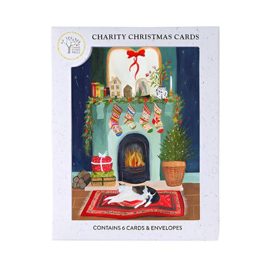 Fireplace Cat Christmas Greeting Cards