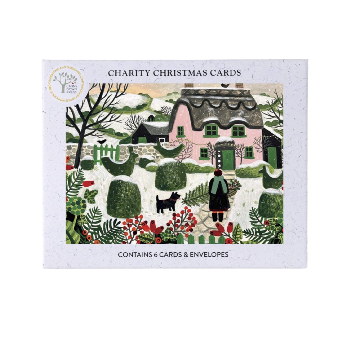 Pink Cottage and Snowy Topiary Christmas Greeting Cards