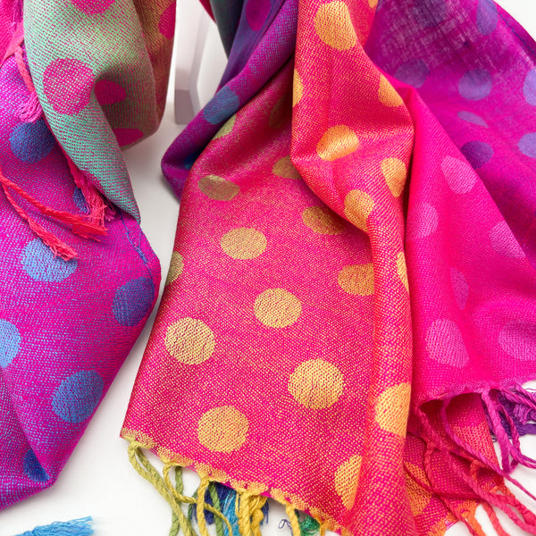Polka Dot Pink and Multicoloured Scarf