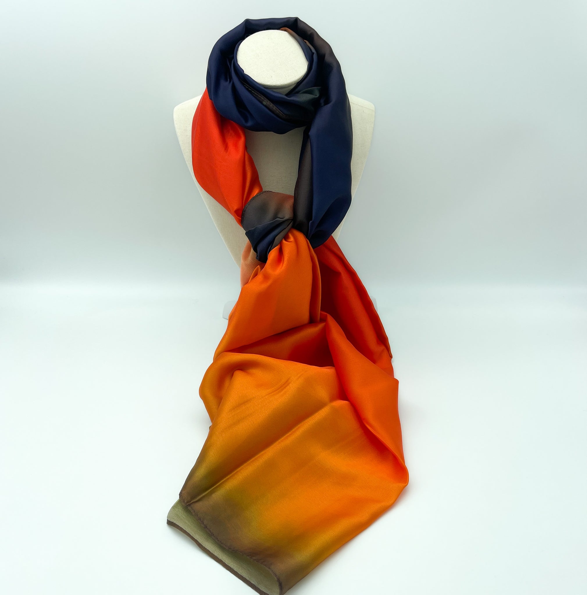 Orange and Navy Silk Scarf