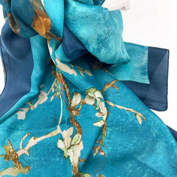 Vincent Van Gogh Almond Blossom Blue Silk Scarf